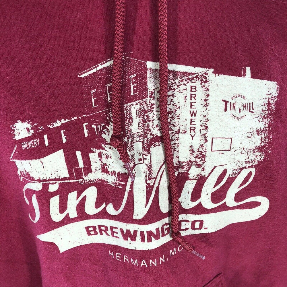 TIN MILL BREWING CO HOODIE MENS LARGE RED HERMANN MISSOURI HOODED SWEATSHIRT - Picture 3 of 10